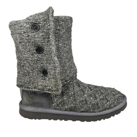 UGG Women’s Cardy Grey Knit Pull On Winter Boot Size 6 - Picture 1 of 12